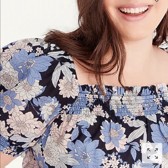 NWT J. Crew Squareneck Puff-Sleeved Crop Length Top Zinnia Floral Blue Small S - Picture 2 of 5
